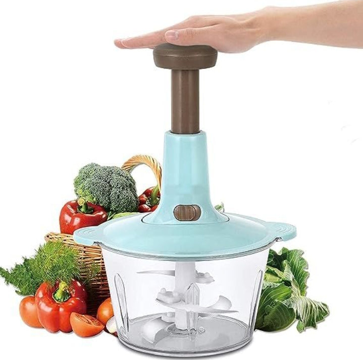 Manual Food Chopper, 2000ML Speedy Chopper with 3 Curved Stainless Steel Blades, Handheld Vegetable Chopper