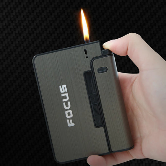 Focus Automatic Cigarette Case with Built-in Lighter – 10 Pcs Holder
