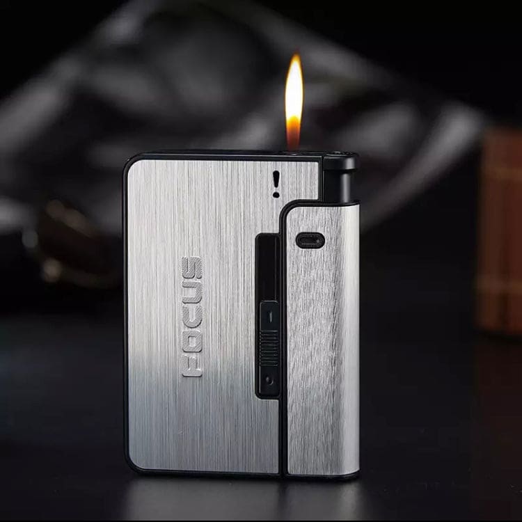Focus Automatic Cigarette Case with Built-in Lighter – 10 Pcs Holder