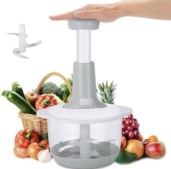 Manual Food Chopper, 2000ML Speedy Chopper with 3 Curved Stainless Steel Blades, Handheld Vegetable Chopper
